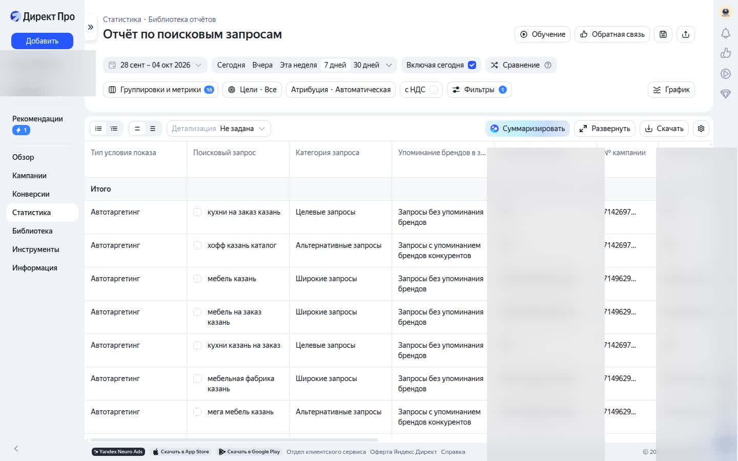 Отчёт по поисковым запросам в Директе: автотаргетинг и категории запросов